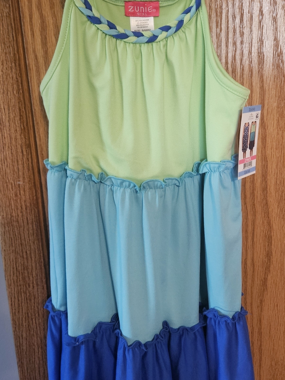 Zunie Girls Sleeveless Tiered Colorblock Maxi Dress - Lime, Aqua, Royal Blue